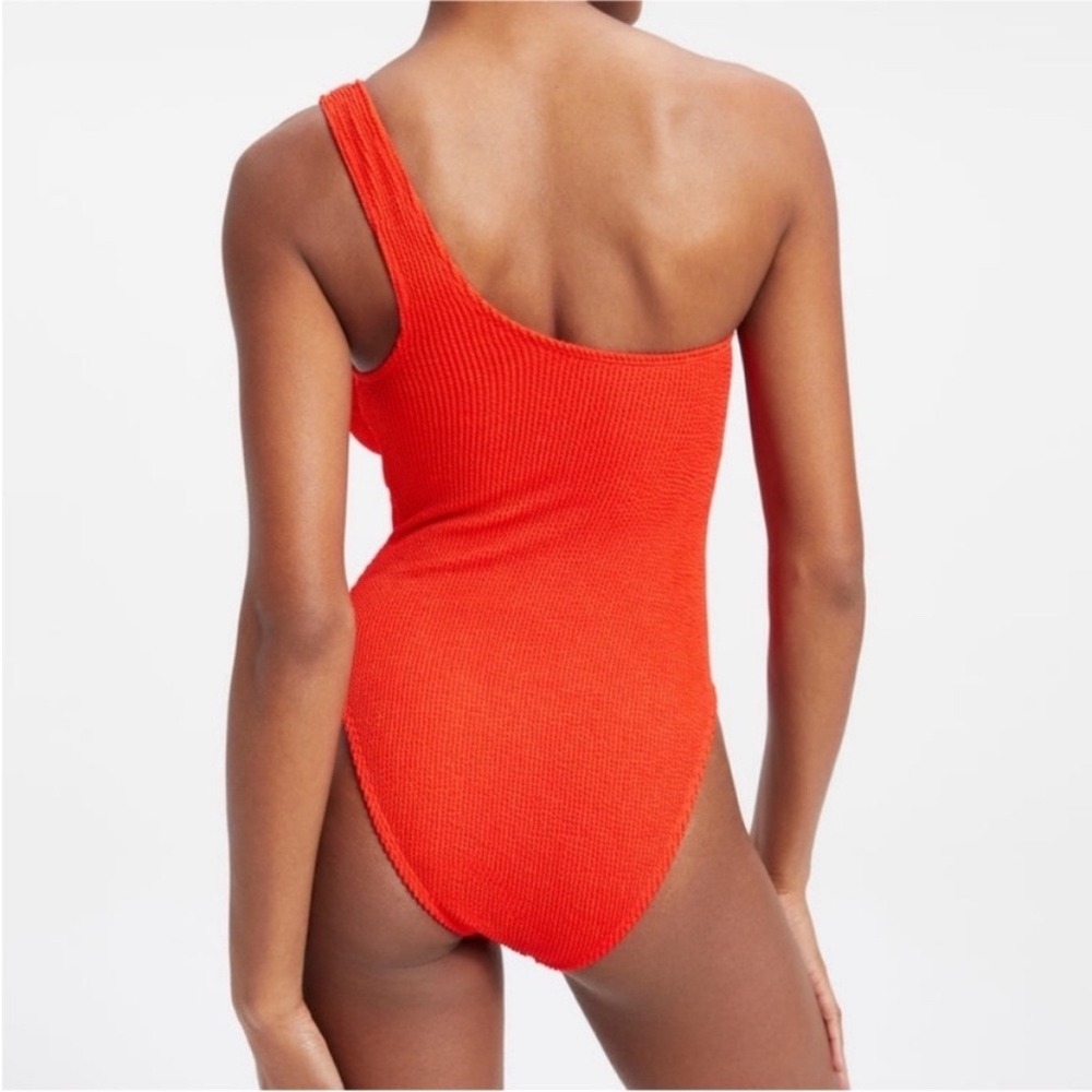 Good American One-Shoulder Ribbed One-Piece Swimsuit in Orange-Red - Picture 2 of 9
